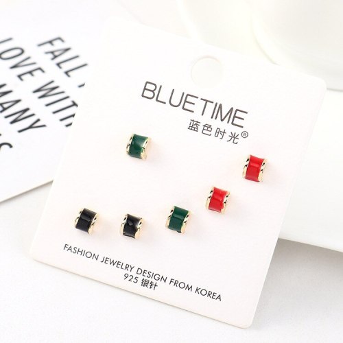 S925 Sterling Silver Pin Earrings Set Korean-Style Simple Fashion Hipster All-match Painted Oil Earrings Jewelry 140463