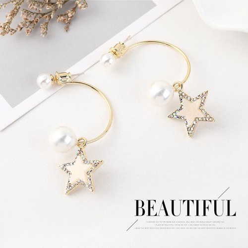 S925 Silver Needle Fashion Creative Simple Pearl Earrings Female Cool Hipster Five-Pointed Star Earrings Wholesale 140544