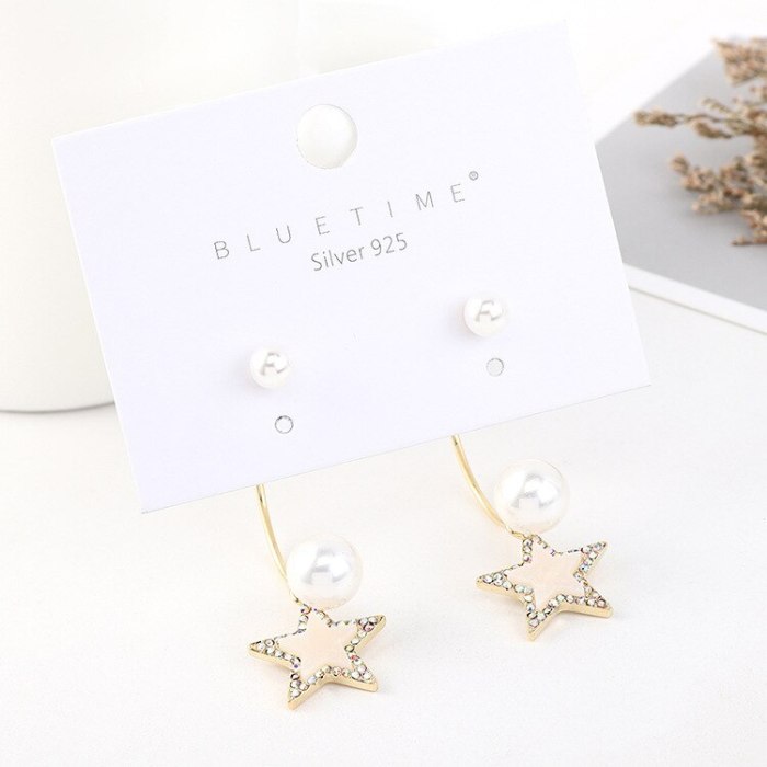 S925 Silver Needle Fashion Creative Simple Pearl Earrings Female Cool Hipster Five-Pointed Star Earrings Wholesale 140544