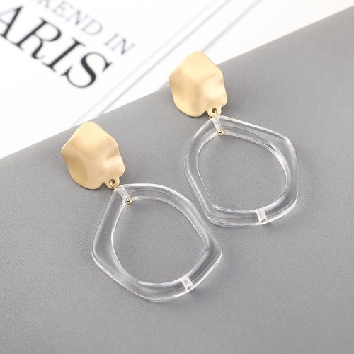 European Cool Geometric Resin Earrings Female Fashion All-match Simple Small Lotus Leaf Earrings S925 Silver Needle 140541