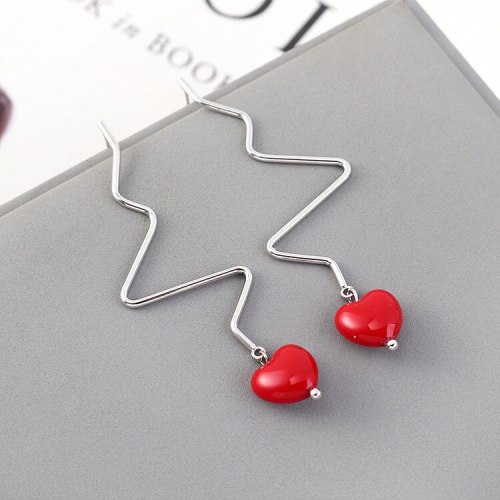 Korean-Style Creative Heart Resin Earrings Women's Long All-match Red Ear Pendant S925 Silver Needle Ear Stud 140366