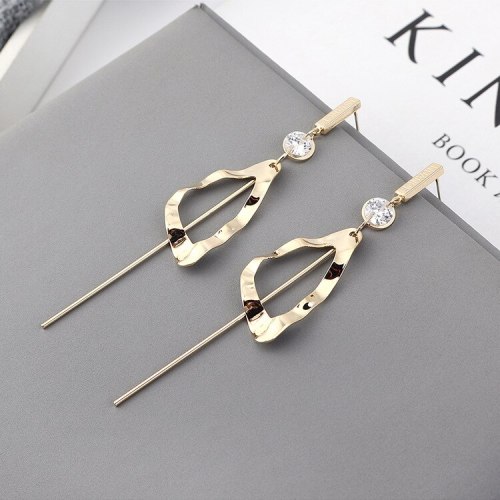 Exaggerated Simple Zircon EarringsWomen's Creative Fashion All-match Long Geometric Hollow Tassel Earrings Silver Needle 139843