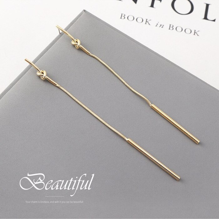 New Korean-Style Simple Long Line-Styled Small Stick Tassel Earrings Women's S925 Silver Needle 140034