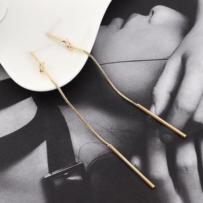 New Korean-Style Simple Long Line-Styled Small Stick Tassel Earrings Women's S925 Silver Needle 140034