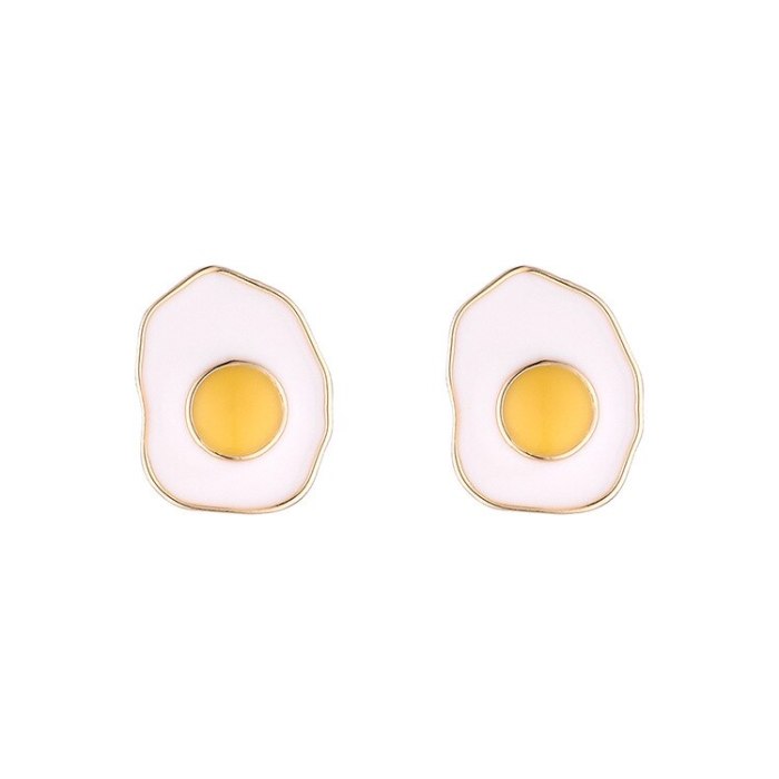 Fashion Creative Cool Poached Egg Earrings Girls Simple Hipster Painting Oil Cute S925 Silver Needle Ear Nail B-4628