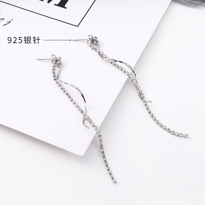 S925 Silver Pin New Korean Elegant Long Tassel Earrings Women's Fashion All-match Simple Crystal Stud Earrings 139559