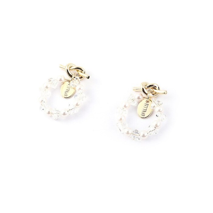 Korean Fashion Cool Knotted Stud Earrings Women's Simple Seal Ring Imitation Pearl Earrings S925 Silver Needle Earrings 138935