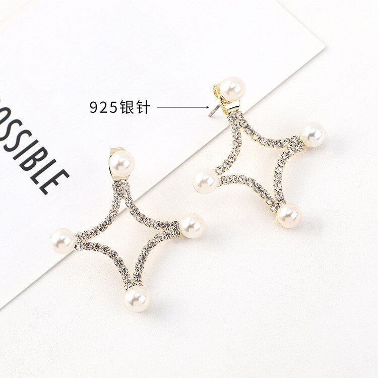Korean Fashion Cross-Shaped Pearl Earrings Women's Simple and Versatile Hipster S925 Silver Needle Ear Stud Wholesale 140549