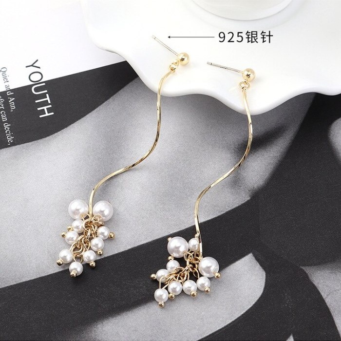 Creative Cool S-Shaped Pearl Earrings Pendant Simple Spiral 925 Silver Pin Earrings Women's Small Jewelry 140033