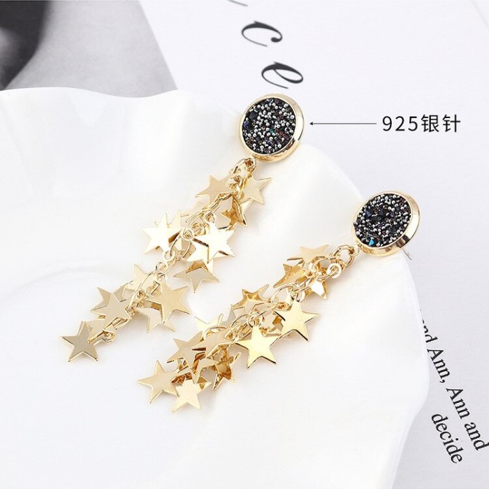 New Creative Personality Fashion Five-Pointed Star Ear Pendant Wild Long Earrings Female Hypoallergenic Needles Jewelry 140032