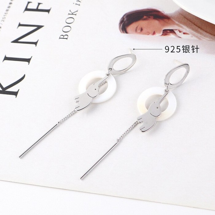 Korean Simple All-match Tassel Earrings Girl Hipster Cute Elephant Animal Earrings S925 Sterling Silver Needle Jewelry 139851