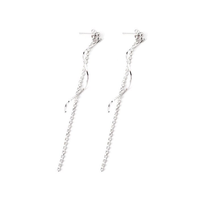 S925 Silver Pin New Korean Elegant Long Tassel Earrings Women's Fashion All-match Simple Crystal Stud Earrings 139559