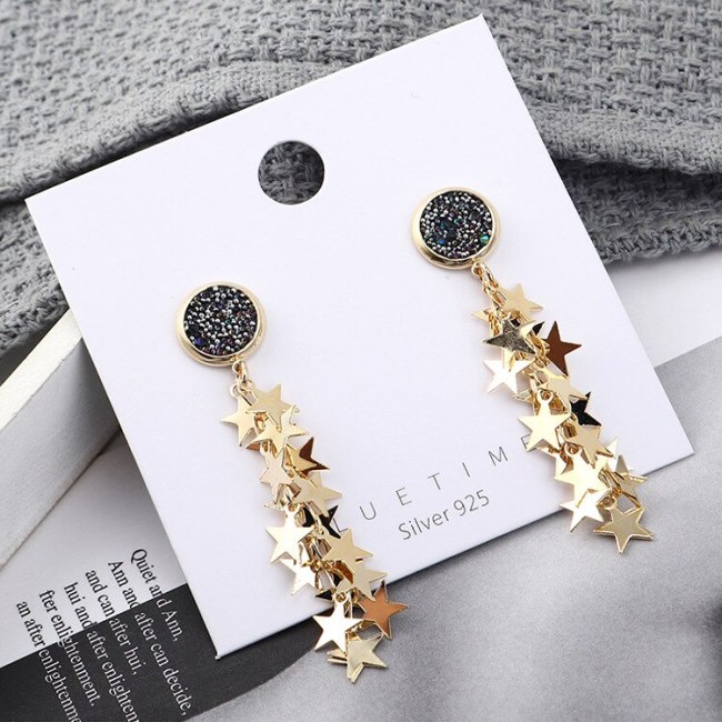 New Creative Personality Fashion Five-Pointed Star Ear Pendant Wild Long Earrings Female Hypoallergenic Needles Jewelry 140032