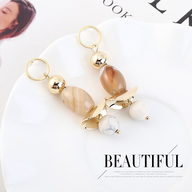 Korean-Style Creative Fashion Small Jewelry Atmosphere Cool Natural Stone Earrings Women S925 Sterling Silver Ear Pin 139831