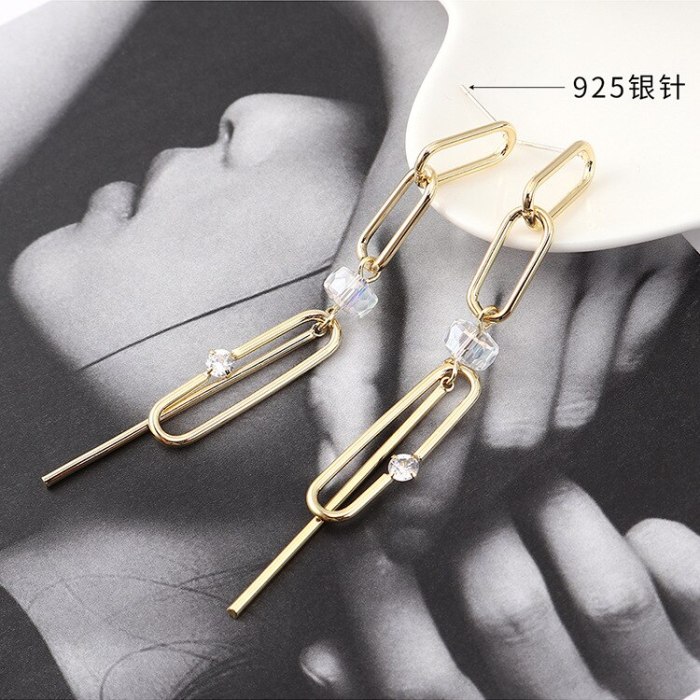 European and American Exaggerated Cool Chain Zircon Earrings Female Long Tassel S925 Silver Needle Fashion Small Jewelry 140035