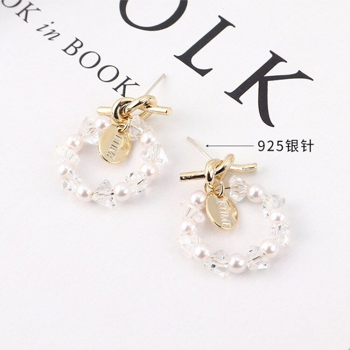 Korean Fashion Cool Knotted Stud Earrings Women's Simple Seal Ring Imitation Pearl Earrings S925 Silver Needle Earrings 138935
