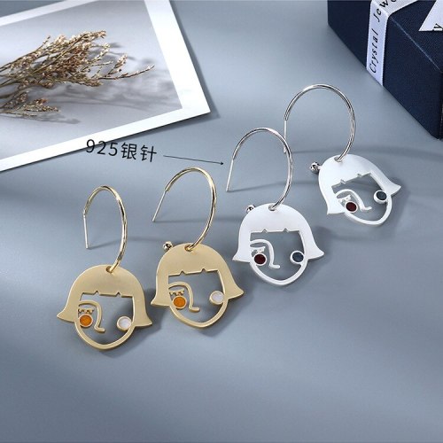 2020 The New South Korea Abstract Face Earrings Girl Silhouettes Creative Painting In Oils Earrings Jewelry B-4865