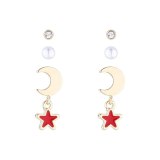 Fashion Simple Pearl Stud Earrings Female Zircon Star Moon Earrings S925 Silver Needle Set Jewelry B-4882