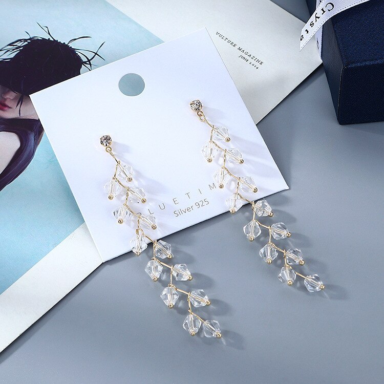 Korean-Style Crystal Makeup Brush Earrings Long Tassel Ear Pendant Elegant Fashion All-match Earrings Small Jewelry B-4951