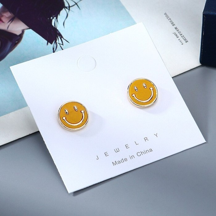 S925 Silver Needle Smiley Face Stud Earrings Girl 2020 Korean Simple Hipster All-match Smile Earrings Small Jewelry B-4949