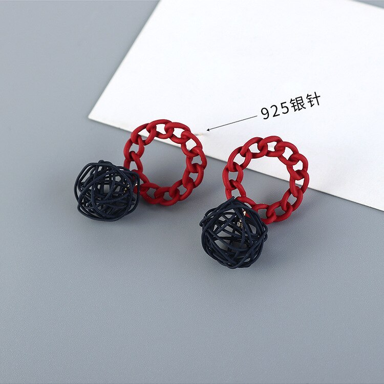 Korean Creative Wire Ball Ball Earrings Girl's All-match Fashion Fashion Frosted Hollow Earrings S925 Silver Needle B-4869