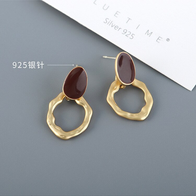 Fashion Hipster Oil Geometric Earrings Women's Simple and Versatile S925 Silver Needle Stud Earrings Jewelry B-4867