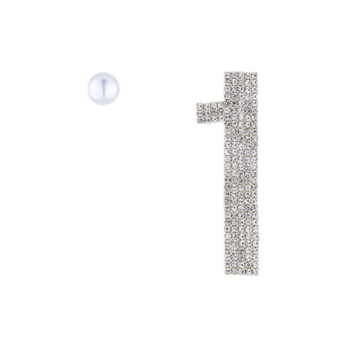 S925 Silver Needle Pearl Earrings Female European Simple Creative Exaggerated Personality Asymmetric Digital Earrings B-4888