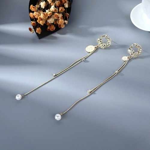 Korean Style Ins Style Earrings Fashion Head Pearl Earrings Women's Long Cool Tassel Stud Earrings 925 Silver Pin B-4891