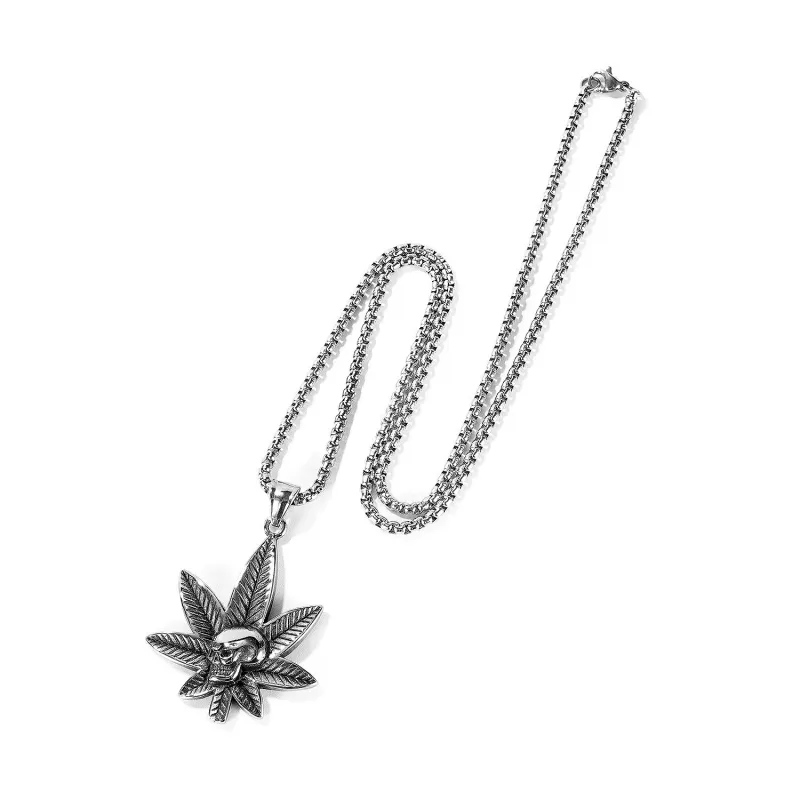 Personality 100 Set Maple Leaf Skeleton Pendant Hip-hop Street Titanium Leaf Necklace Gb1740.