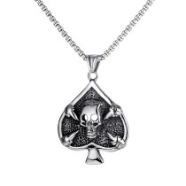 Personality Retro European and American Playing Card Spade Skull Men's Titanium Steel Necklace Gb1741