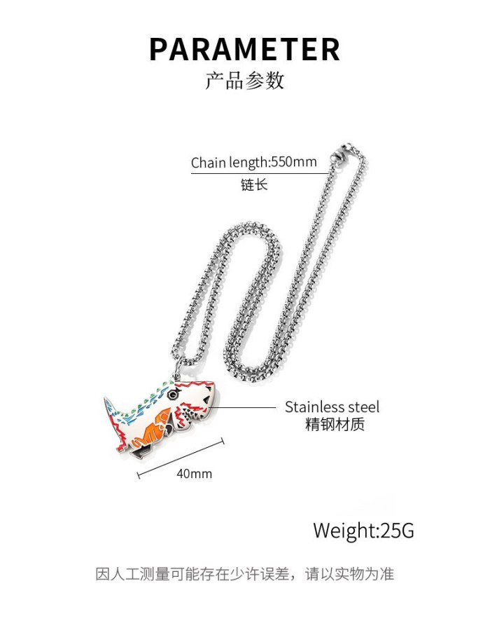Korean Small Dinosaur Necklace Men's Personality Hip-hop Tide Men's Pendant Titanium Steel Simple Student Jewelry Gb1745.