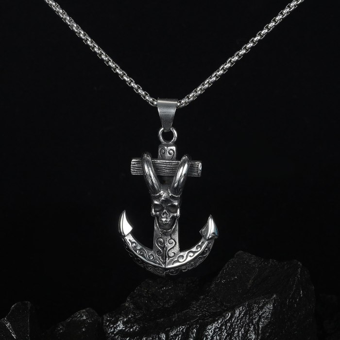 European New Product Retro Ship Anchor Sheep Horn Skeleton Cross Titanium Steel Men Necklace Jewelry Wholesale Gb1738