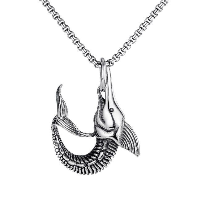 New Hip Hop Trend Fish Pendant Creative Personality Men's Titanium Steel Necklace Jewelry Wholesale Gb1732