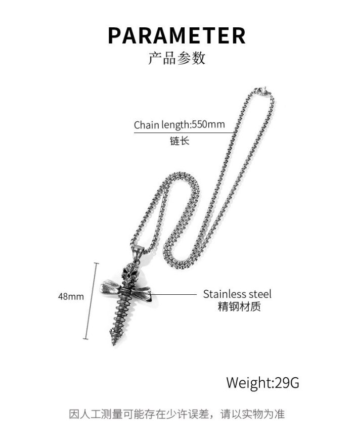 Classic Skull Screw Cross Pendant Men Titanium Steel Necklace Wholesale Gb1737