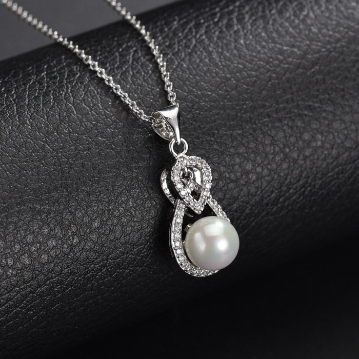 Pearl Necklace AAA Zircon Inlaid Pendant Rhinestone Simple All-match Pendant Gift Jewelry Qxwp1.2.3