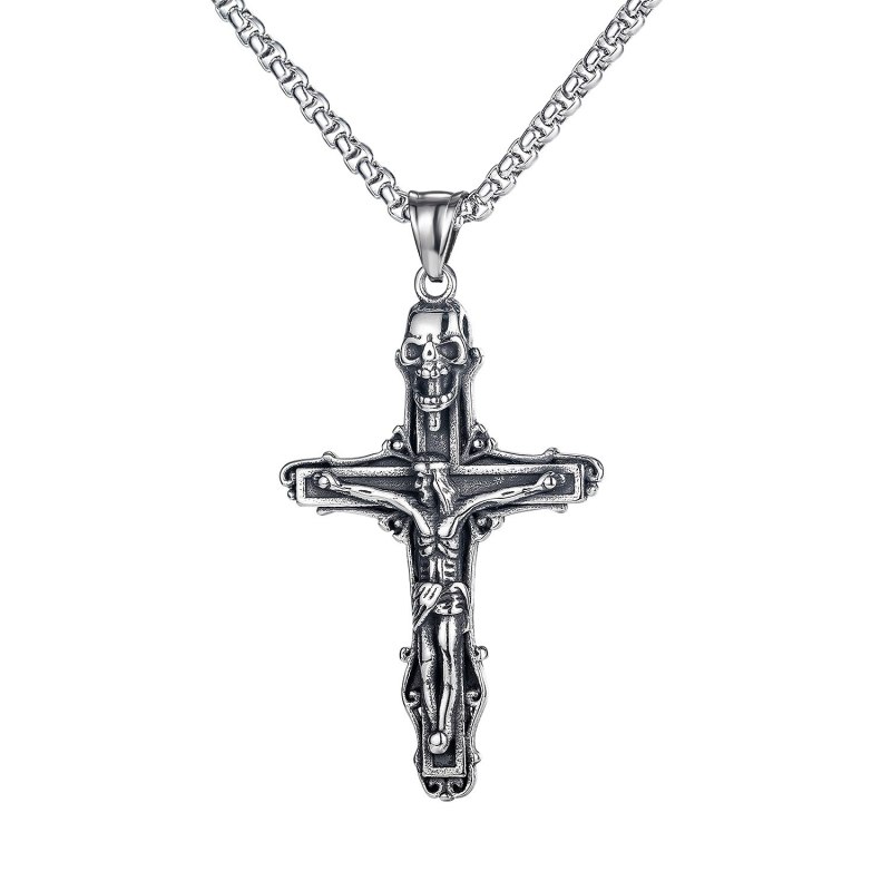 European and American Retro Style Jewelry Simple Twist Cylinder Cross Pendant Men's Titanium Steel Necklace Wholesale Gb1736