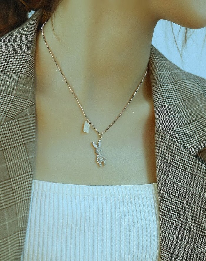 New Korean Version Simple Titanium Steel Necklace Women Plated Rose Gold Rabbit Collarbone Chain Pendant Gb1727.
