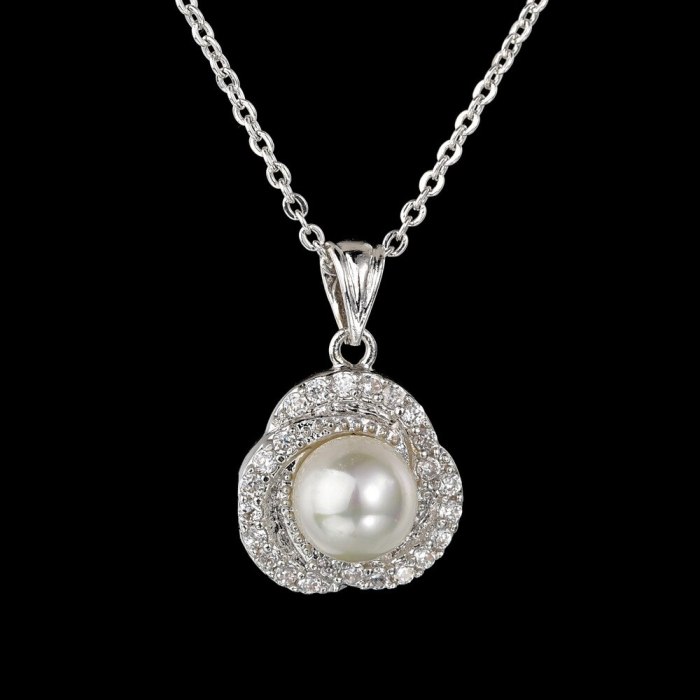 Pearl Necklace AAA Zircon Inlaid Pendant Simple All-match Korean Style Necklace Qxwp133
