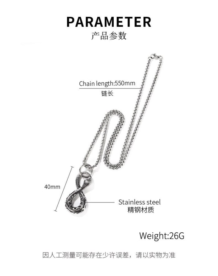 European and American Punk Wind 8-word Viper Pendant Personality Street Men's Titanium Steel Necklace Wholesale Gb1730.