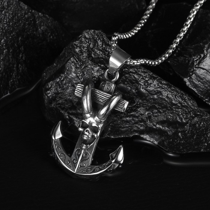 European New Product Retro Ship Anchor Sheep Horn Skeleton Cross Titanium Steel Men Necklace Jewelry Wholesale Gb1738