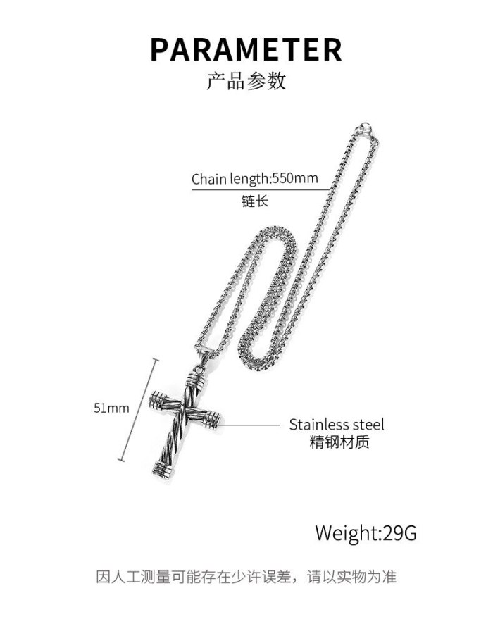 European and American Retro Style Jewelry Simple Twist Cylinder Cross Pendant Men's Titanium Steel Necklace Wholesale Gb1735