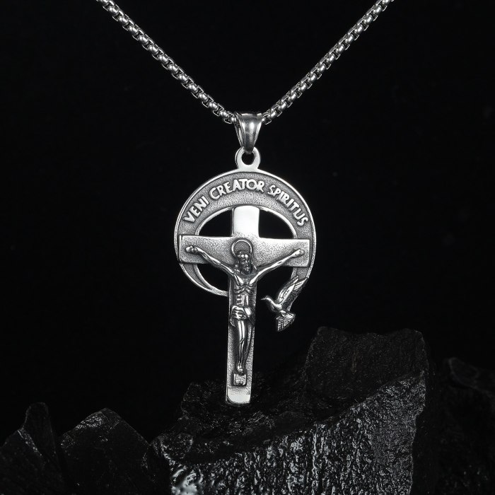 Classic Religion Jesus Cross Peace Dove Moon Titanium Steel Men's Necklace Wholesale GB1744