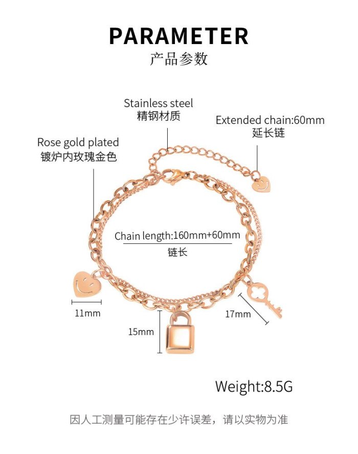 Korean Fashion Light Luxury Smiling Face Key Titanium Bracelet Ins Niche Temperament Jewelry Gb1098