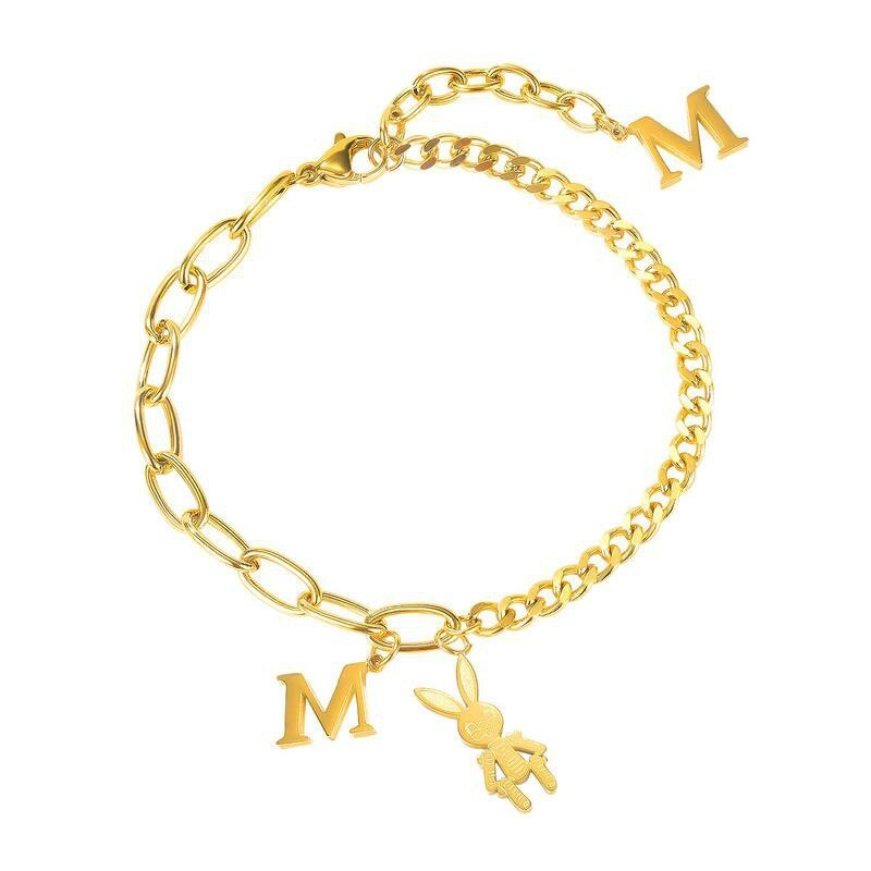 Temperament Luxury Bracelet Ins Niche Design Jewelry Mori Girl Stitching Letter M Rabbit Titanium Steel Bracelet Female Gb1101