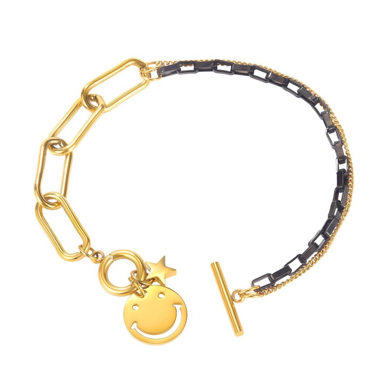 Korean Version Stitching Star Titanium Steel Bracelet Ins Fashion Personality Student Double-layer Smiley Face OT Buckle Gb1100.