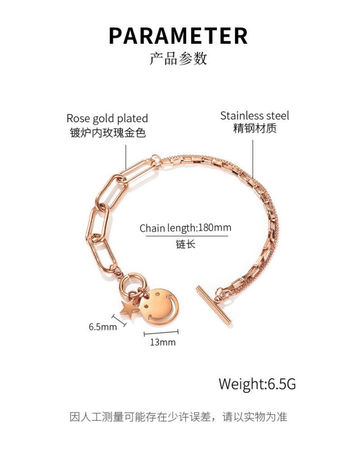 Korean Version Stitching Star Titanium Steel Bracelet Ins Fashion Personality Student Double-layer Smiley Face OT Buckle Gb1100.