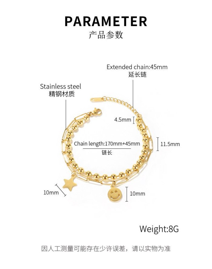 Korea Star Smiley Face Titanium Steel Ball Double-layer Bracelet Female Personality Hundred Set Small Crowd Ins Jewelry Gb1093.