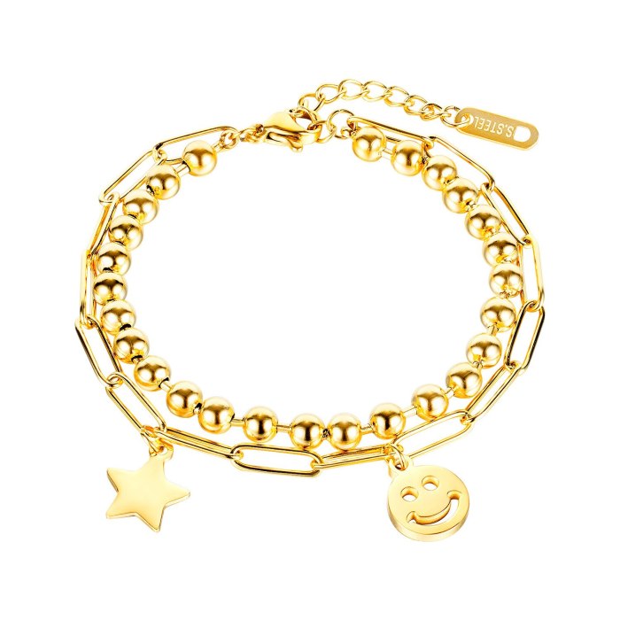 2020 New Bracelet Fashion Titanium Bracelet Female Ins Simple Double-layer Star Smiling Face Bracelet Gb1093