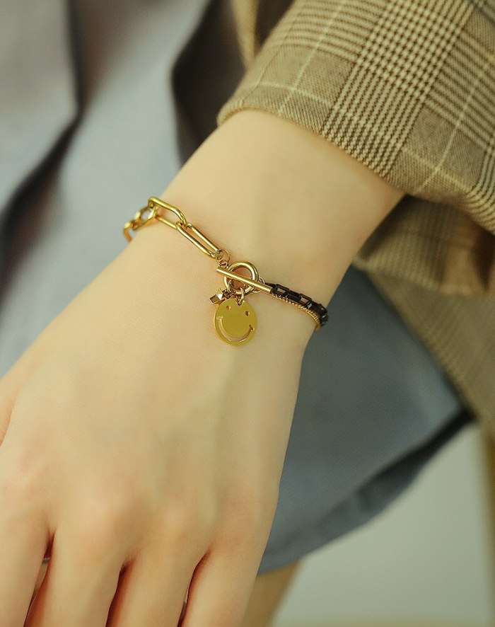 Korean version splice star titanium bracelet ins fashion personality student double face OT button gb1100