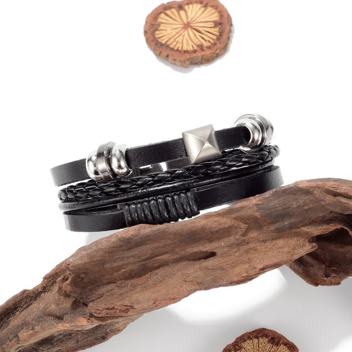 New Style Stainless Steel Bracelet Retro Trend Men's Personality Hand Woven Multilayer Leather Bangles Wholesale Gb1418